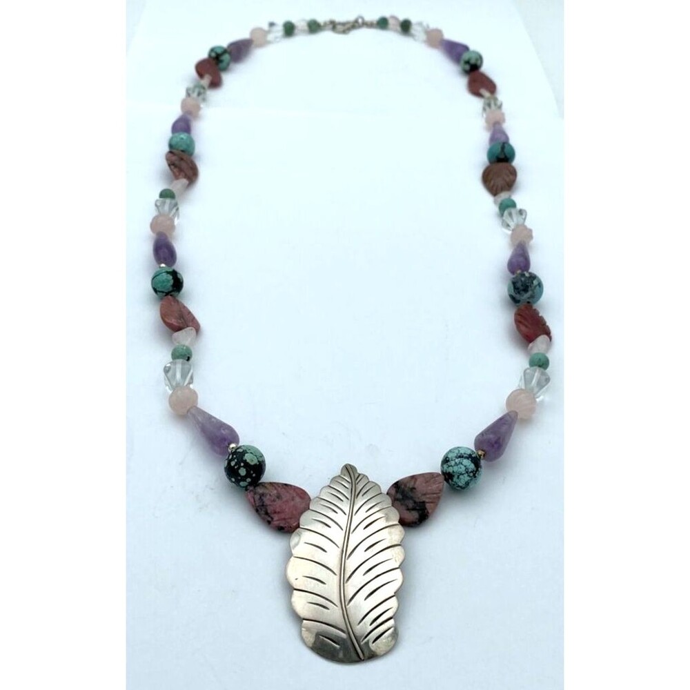 JULIA ETSITTY Navajo sterling silver turquoise stone bead necklace 31.5" chunky